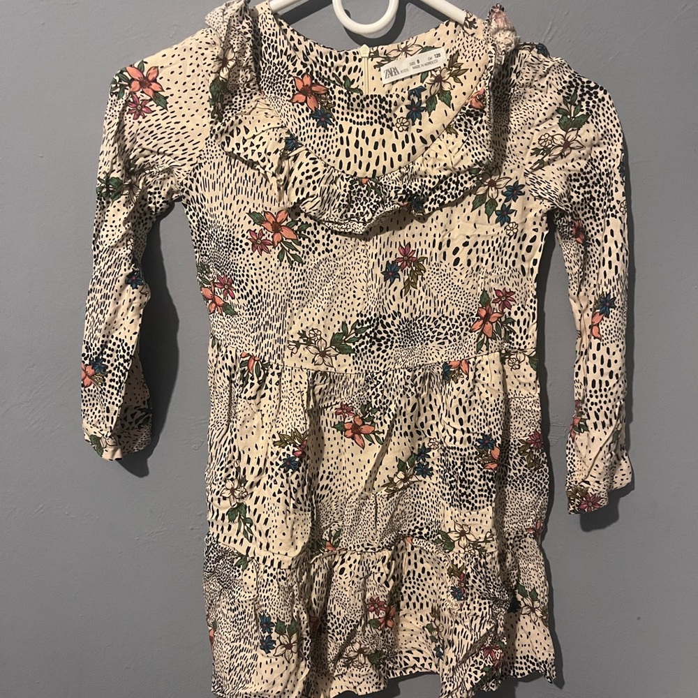 Zara Cream Floral Ruffle Tiered Dress with Multicolor Blooms